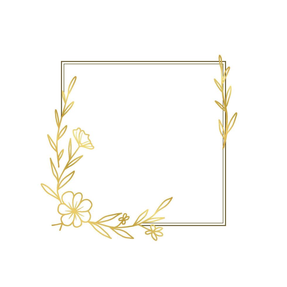 Minimalist Gold Floral Corner Square Frame vector