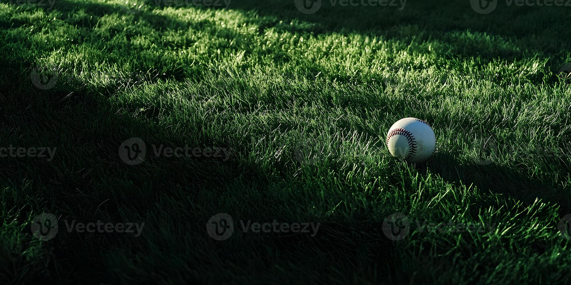 Baseball field at sunset with bases standing in fading light, golden sky creating a nostalgic scene photo