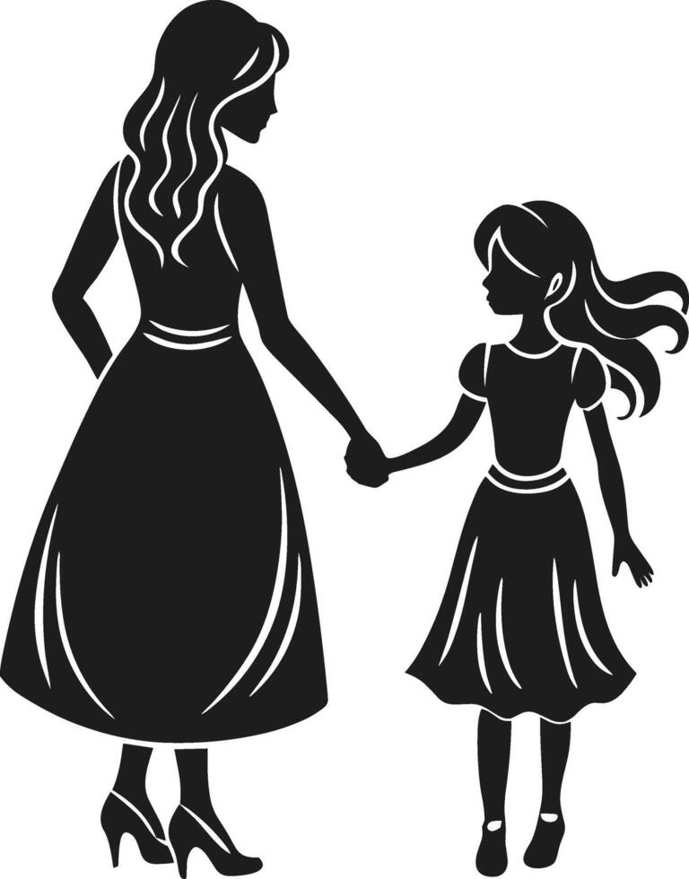 Elegant Mother and Daughter Holding Hands - Silhouette Illustration for Mother's Day vector