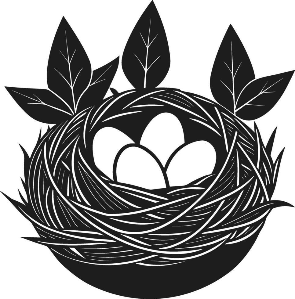 Elegant Bird Nest with Three Eggs - Spring Nature Silhouette vector