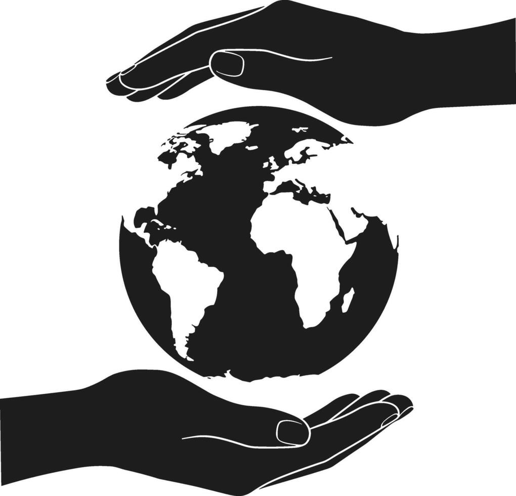 Earth Day Hands Protecting Globe - Environmental Conservation Silhouette vector