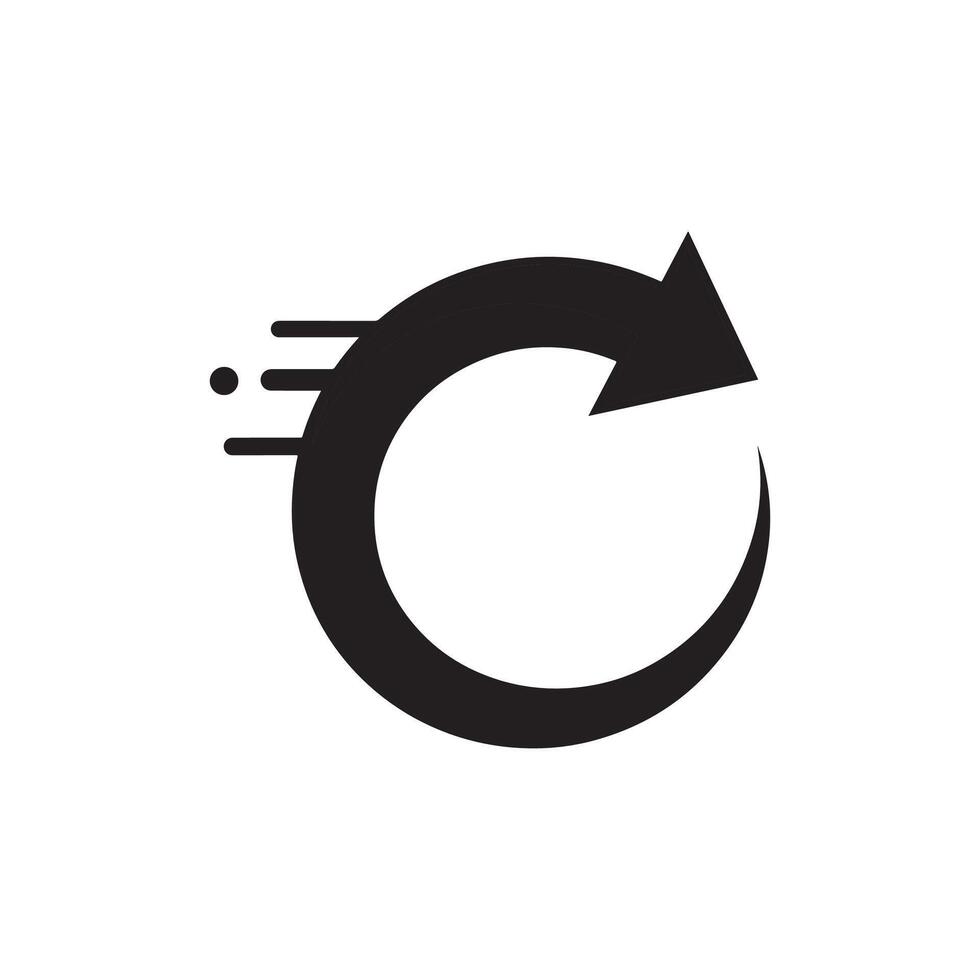A circular arrow icon showing movement, with a curved shape and a dynamic black-and-white contrast. vector