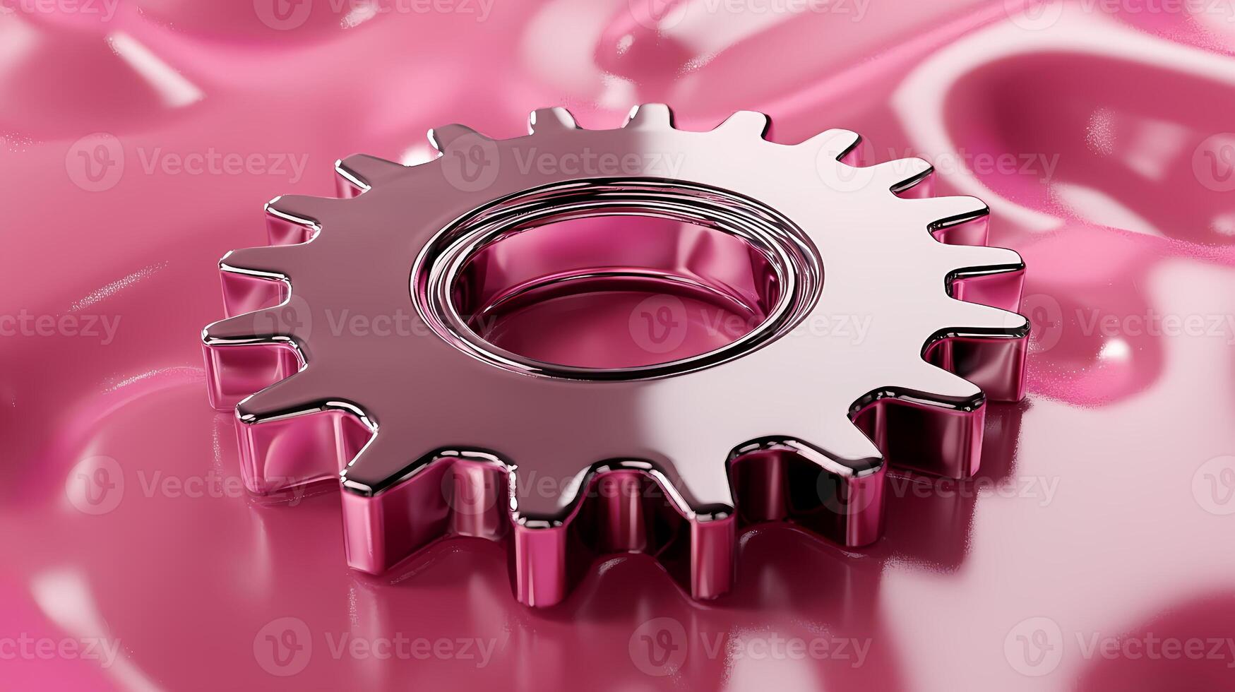 Shiny metallic gear rotating on pink background symbolizing innovative solutions photo