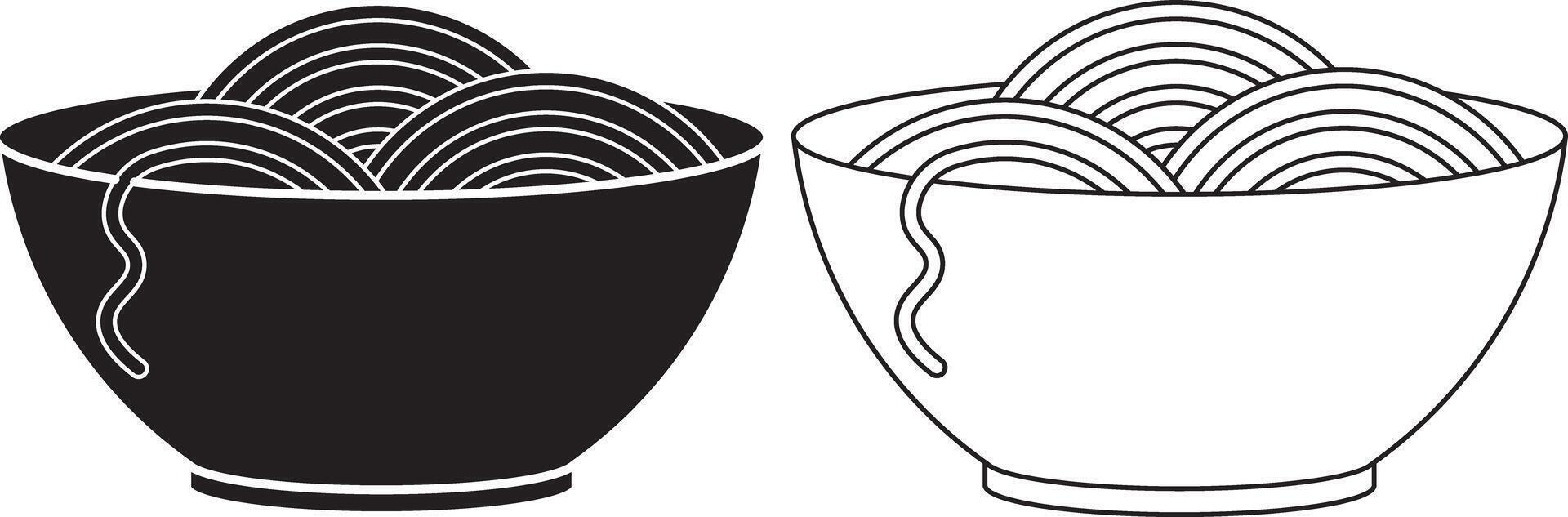 outline silhouette noodles in the bowl icon set vector