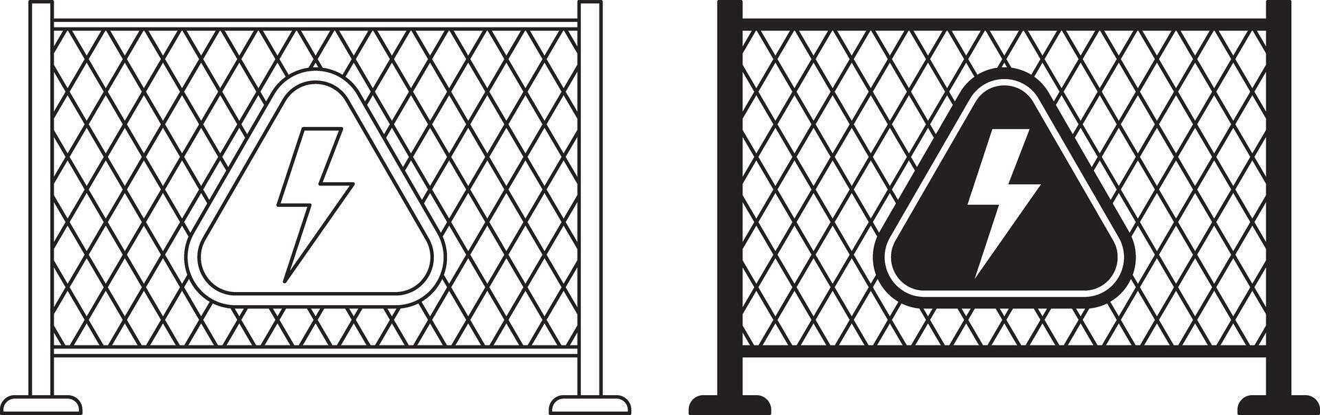 outline silhouette electric fence icon set vector