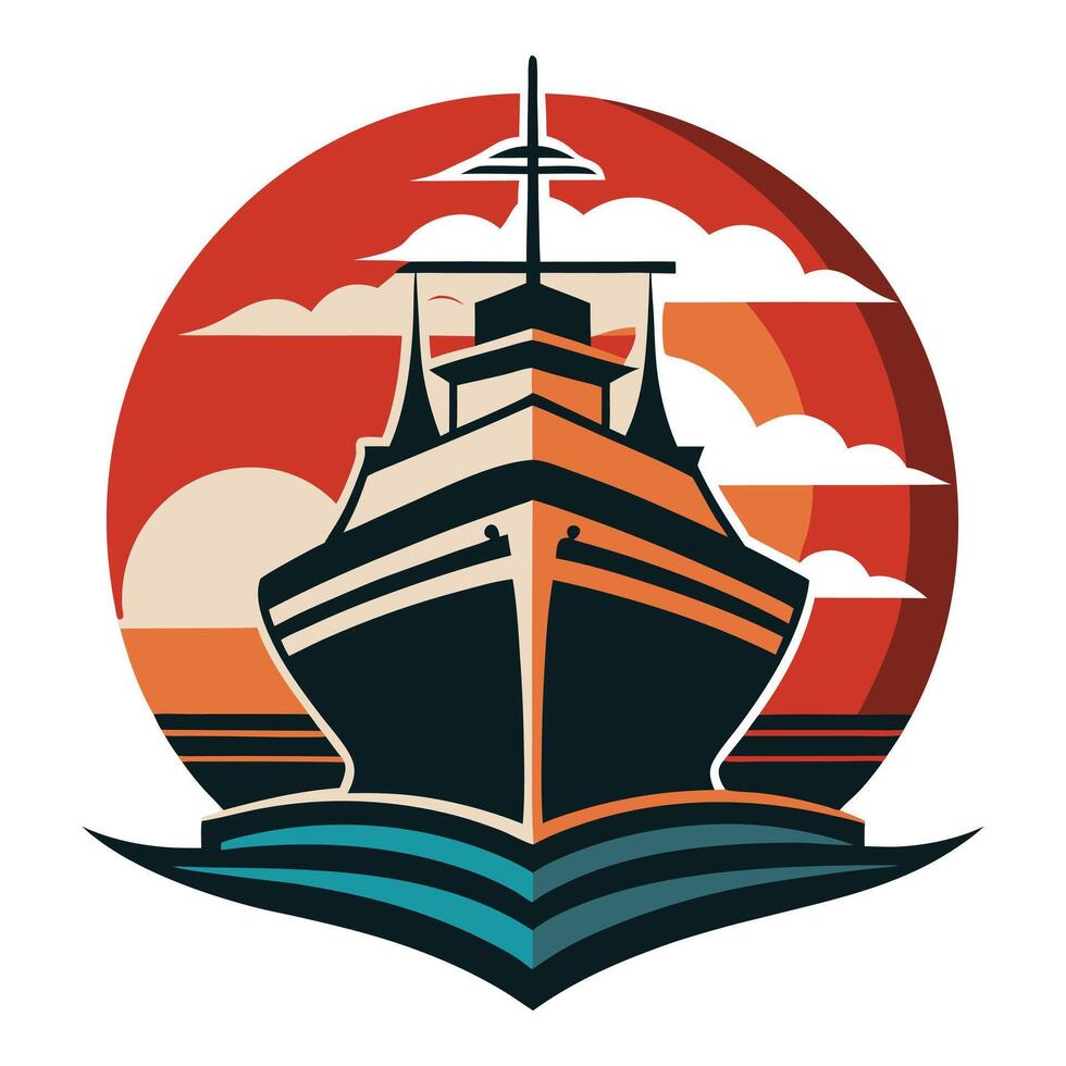 Ship silhouette on retro vintage style Tshirt design vector