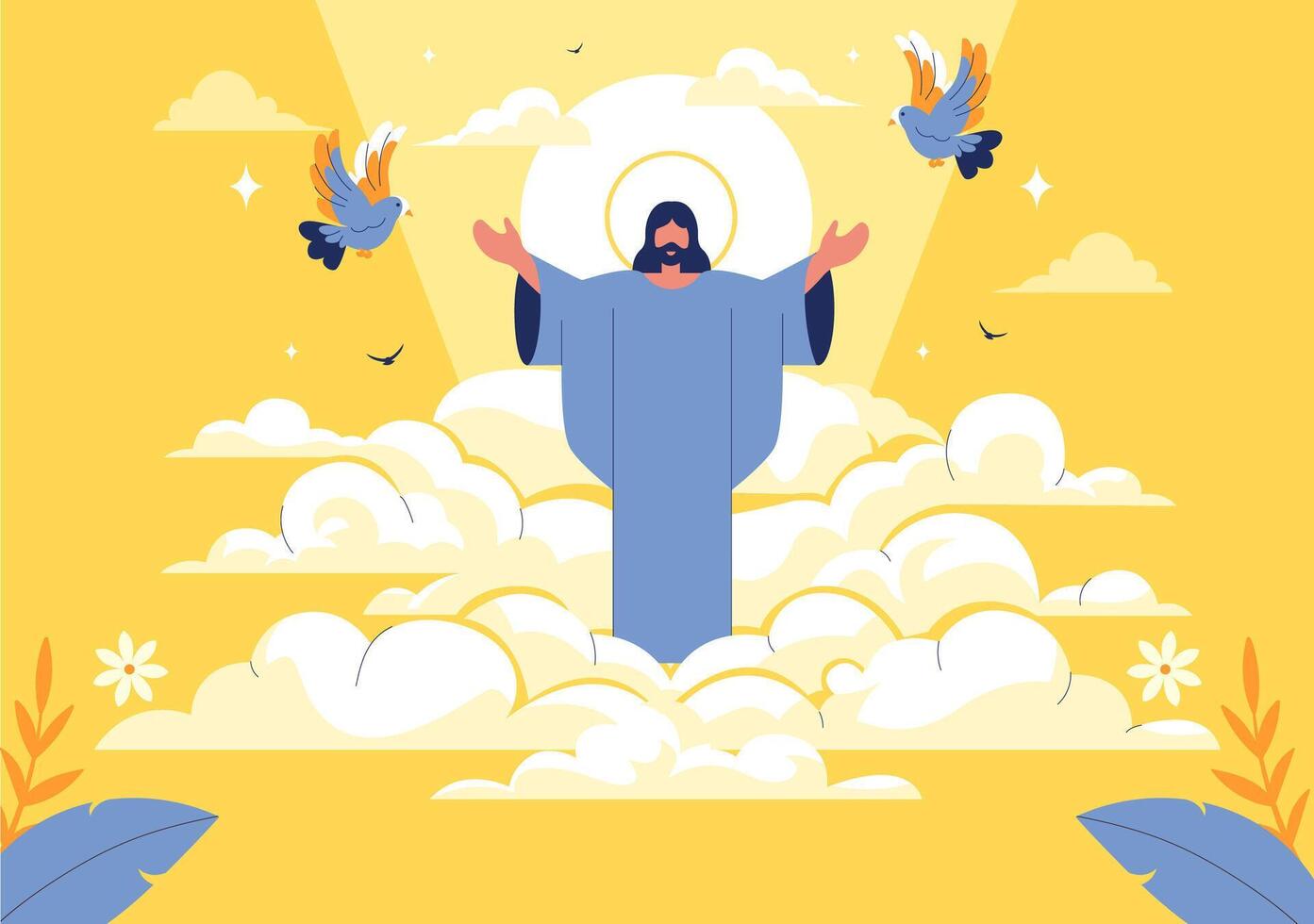 Illustration of Ascension Day Celebrating the Blessed Virgin with Doves and Angels vector