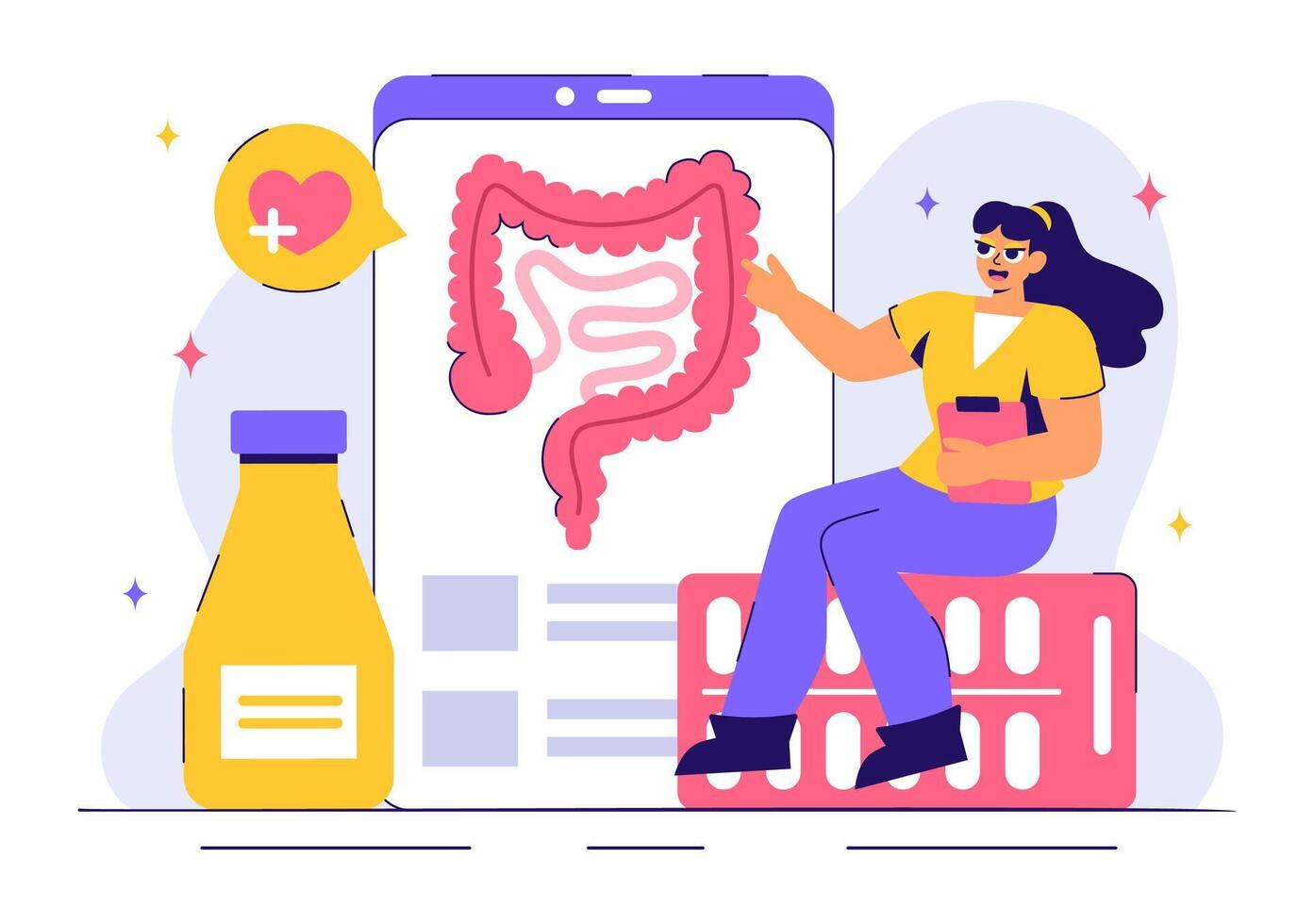 Colonoscopy Medical Illustration Showing a Doctor Checking Intestinal Health vector