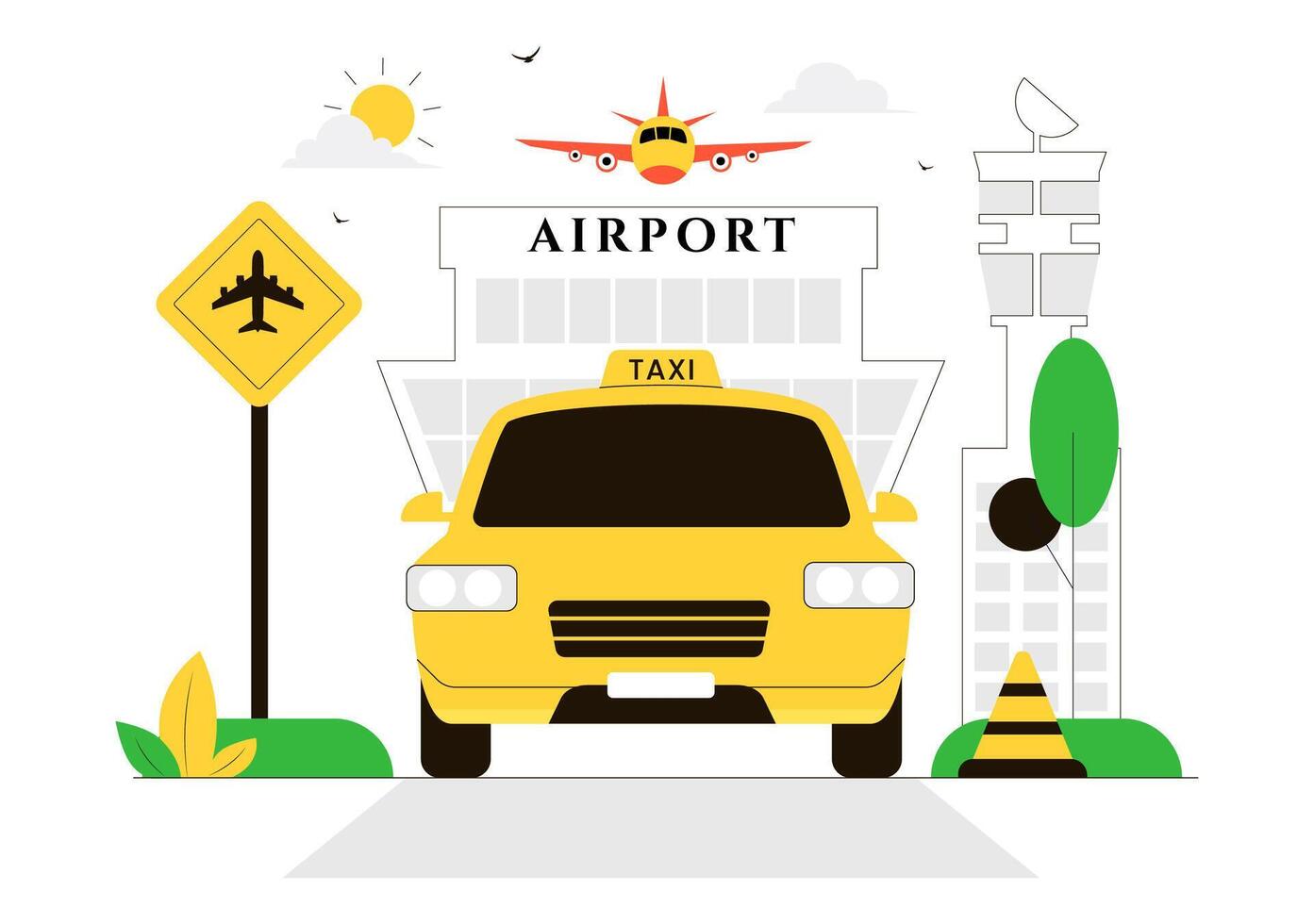 Airport Taxi Art Showing Luggage Transport and Passenger Service in a Flat Background vector
