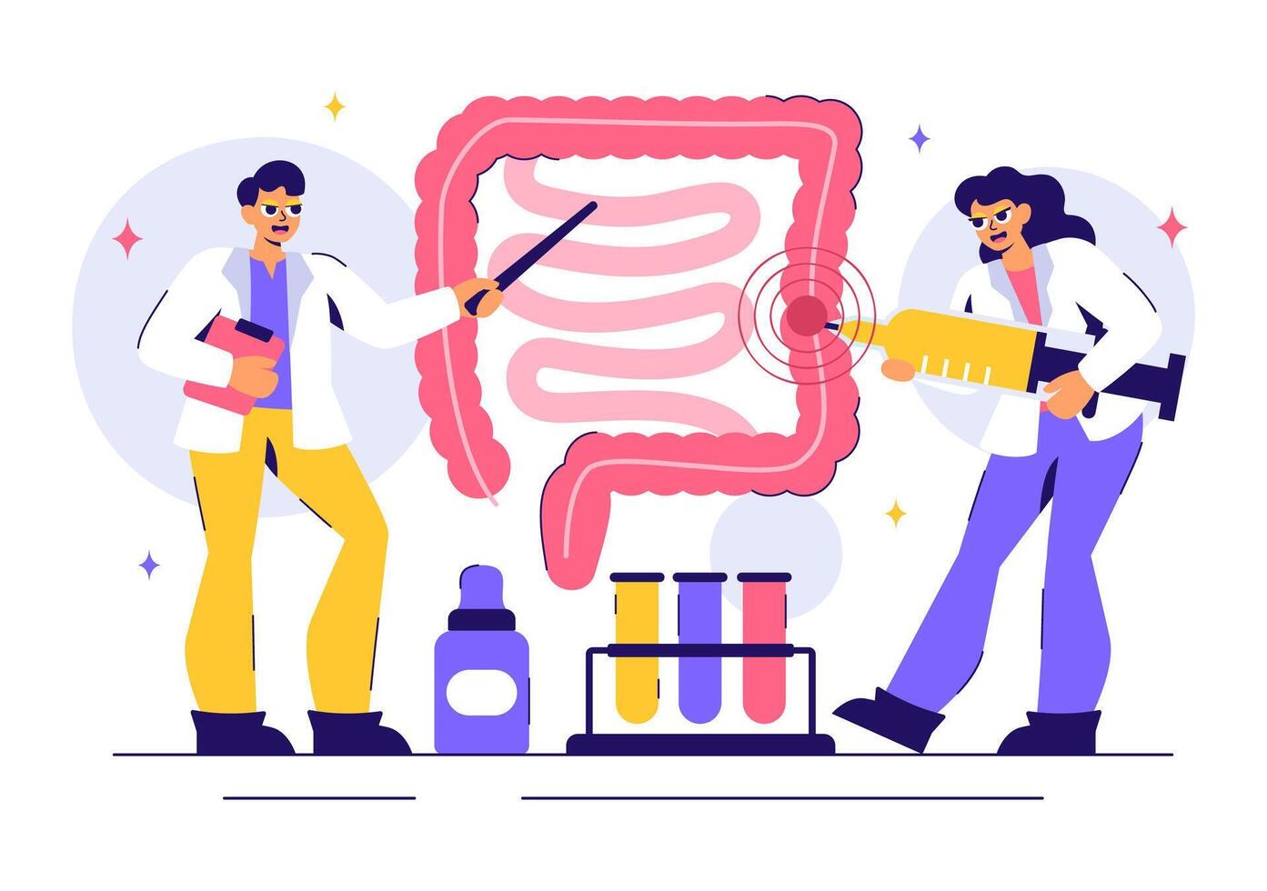 Proctology Check Illustration with a Doctor Inspecting the Colon for Bacteria vector