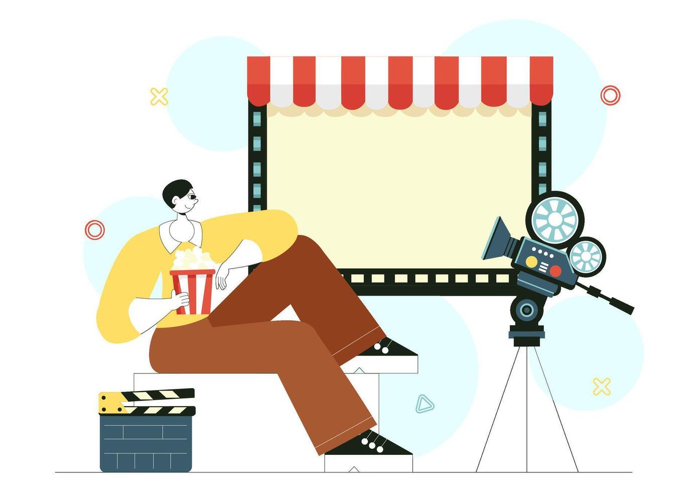 Film Festival Illustration Depicting the Studio Filming Process with Camera and Filmstrip vector