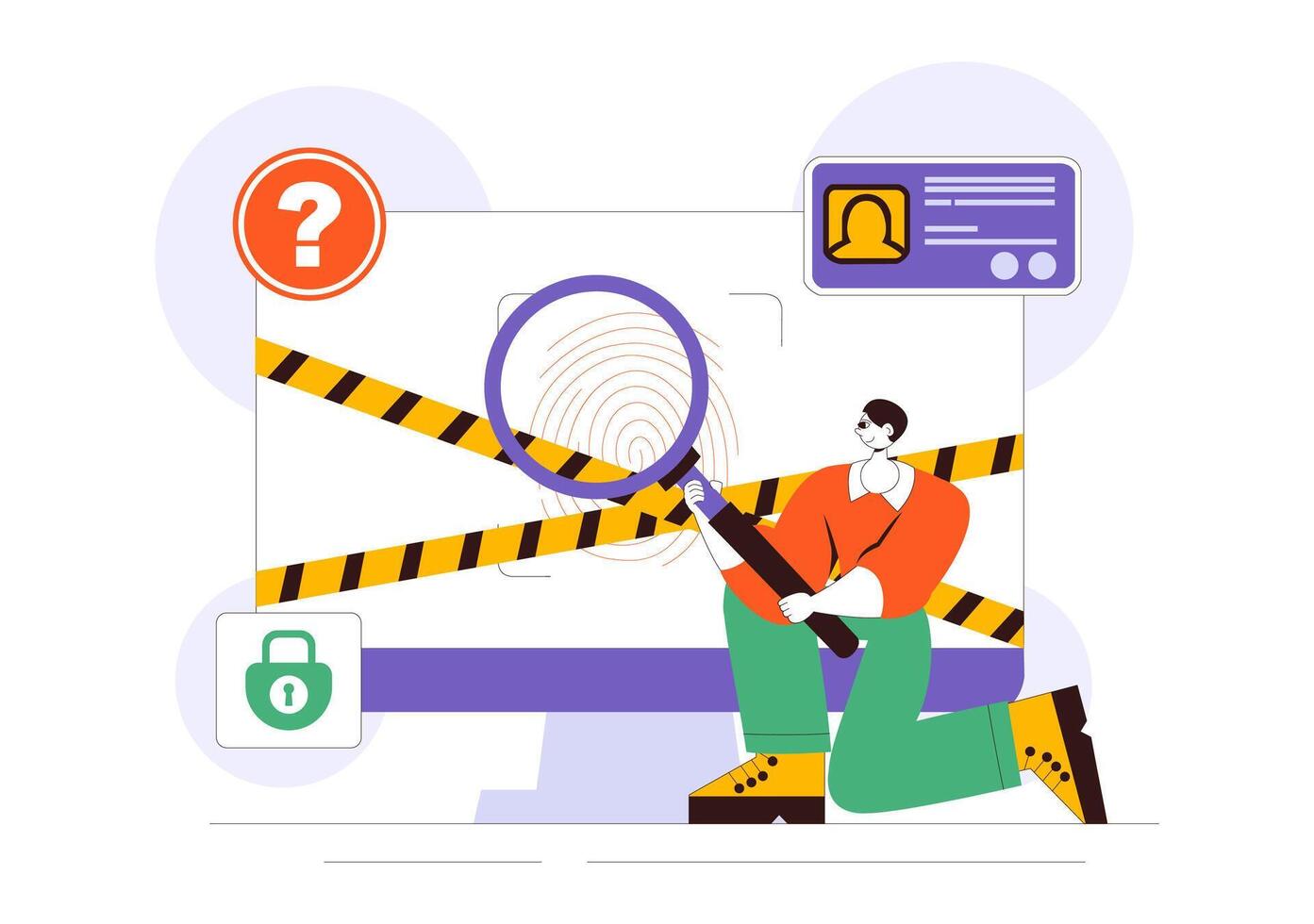 Biometric Access and Data Forensics Illustration with Fingerprint Screening vector