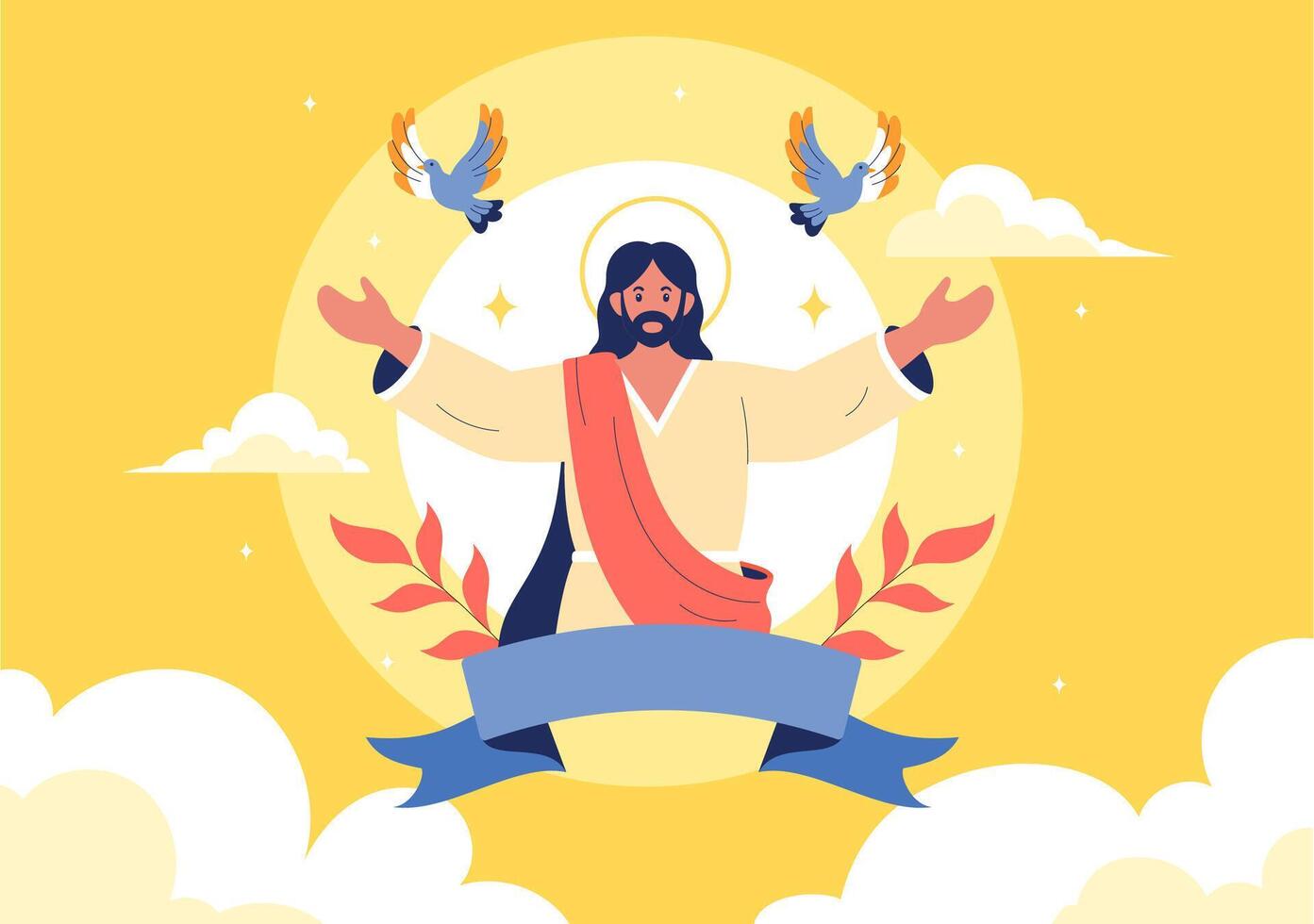 Assumption of Mary Illustration for Ascension Day with Doves and Heavenly Angels vector