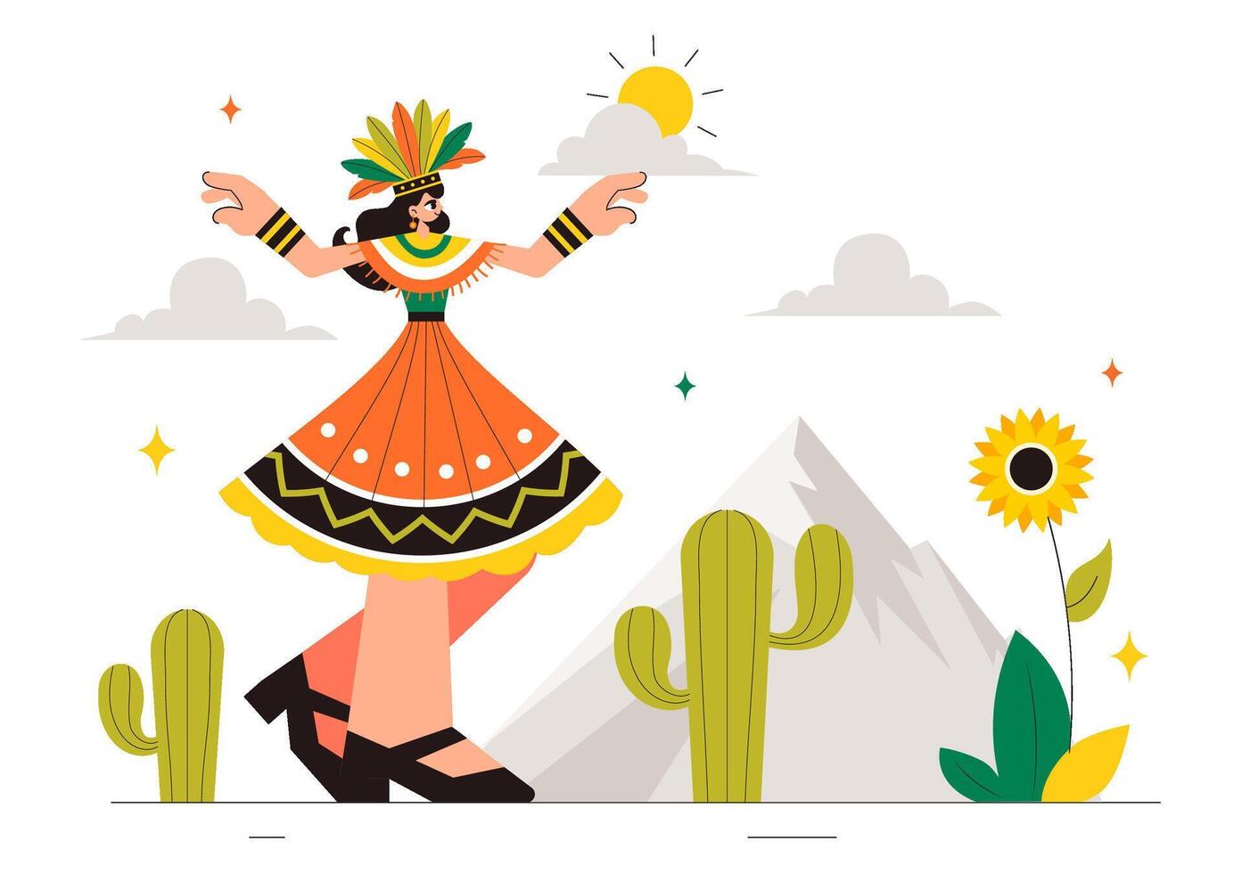 Inti Raymi Celebration Art Depicting the Sun Festival in a Flat Cartoon Style Background vector