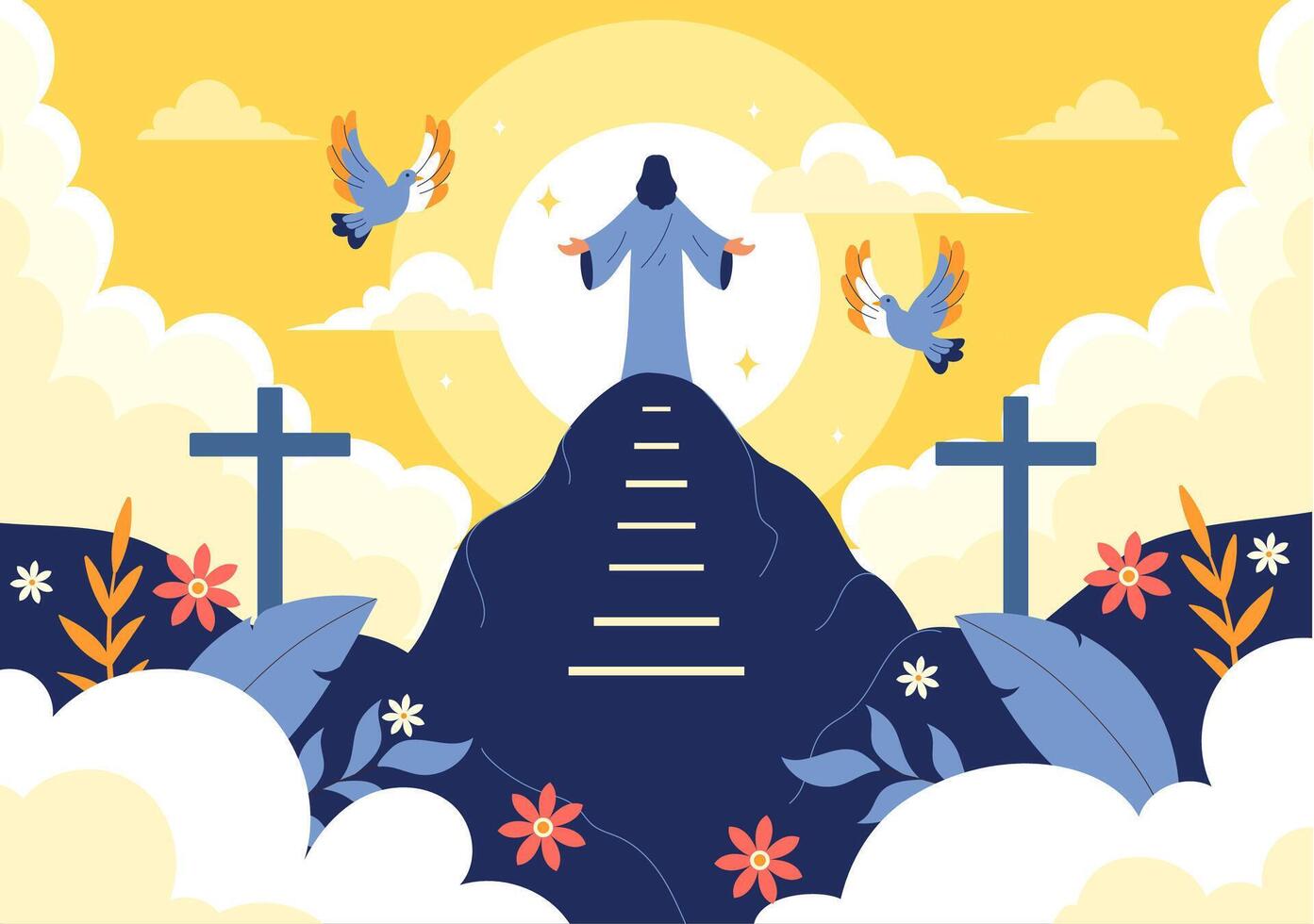 Ascension Day Art Featuring the Assumption of Mary with Celestial Angels and Doves vector