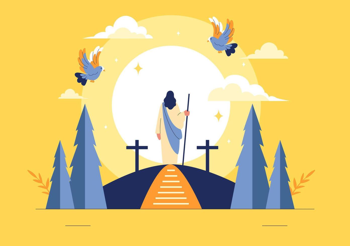 Assumption of Mary Art for Ascension Day with Doves and Heavenly Angel Figures vector