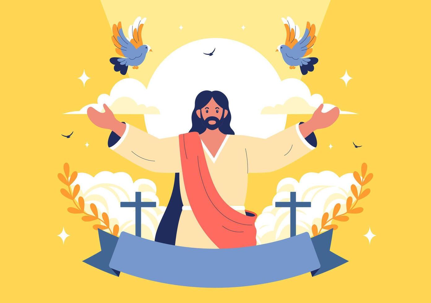 Ascension Day Illustration Depicting the Assumption of Mary with Angels and Doves in Heaven vector