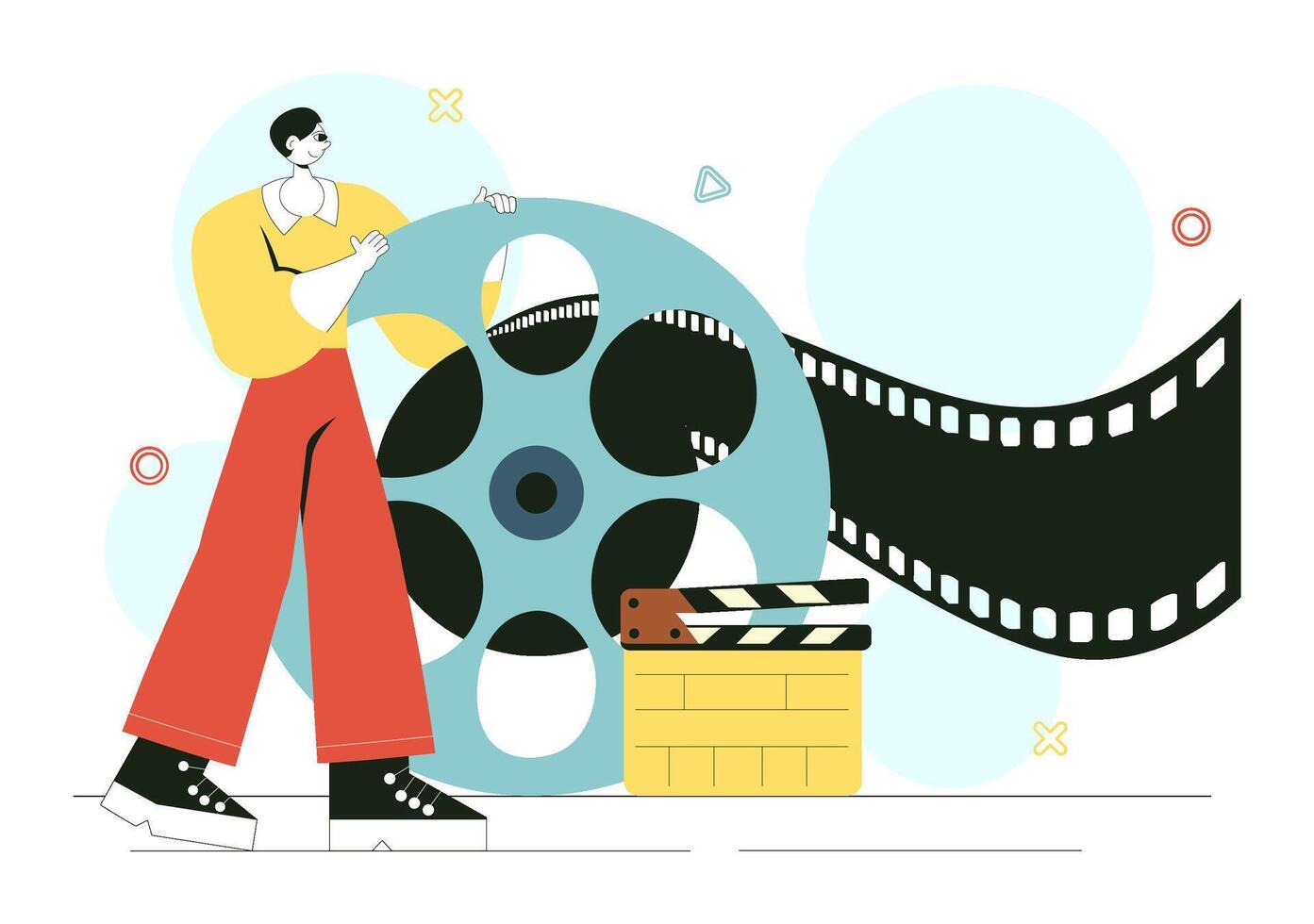 Illustration of a Film Festival Showcasing Cinematography, Studio Filming, Camera, and Filmstrip vector