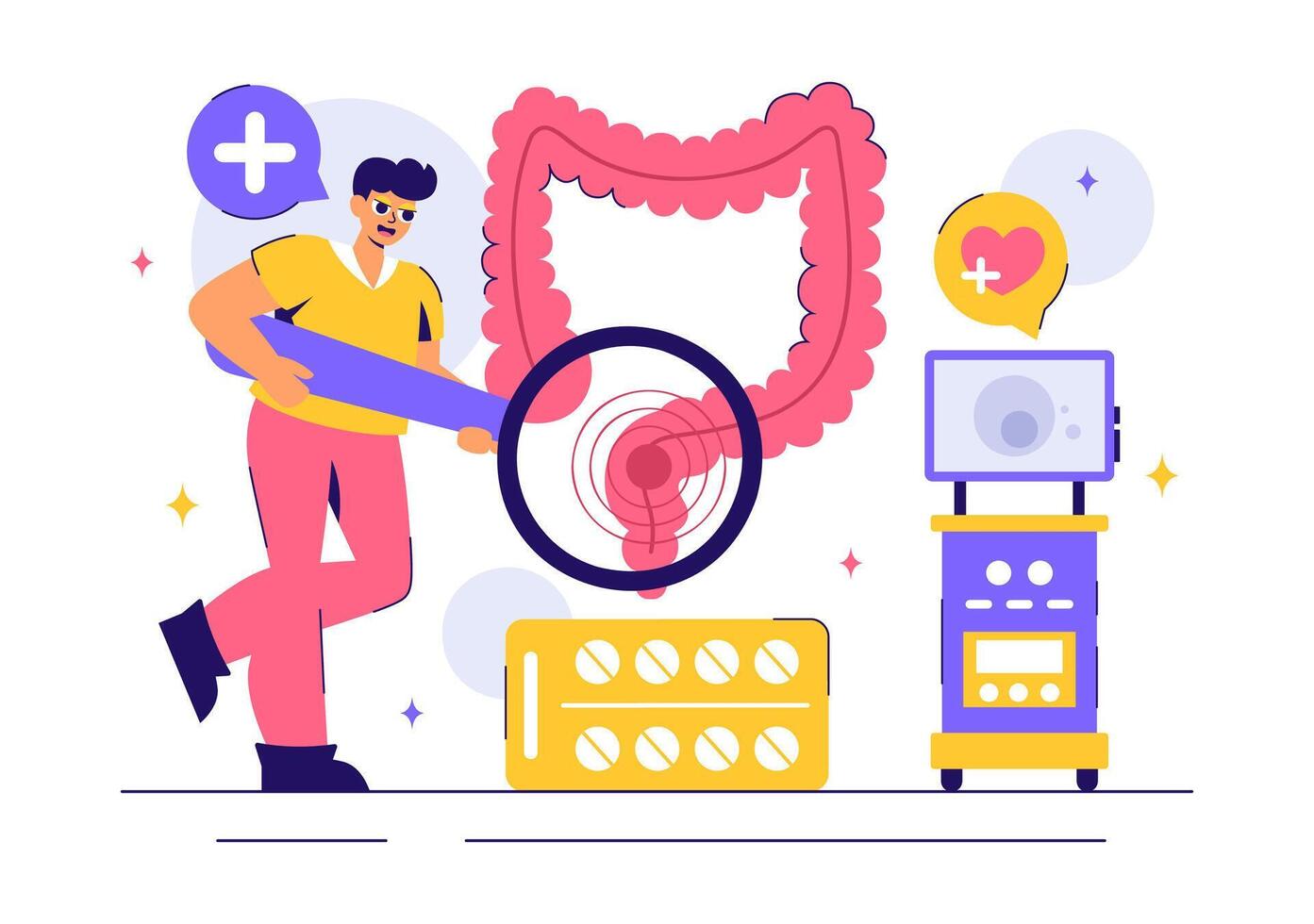 Proctology Examination Illustration Featuring a Doctor Investigating the Colon vector