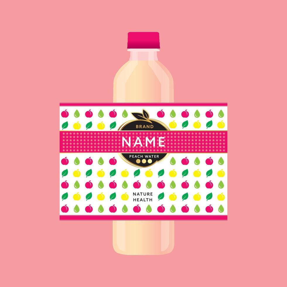 Peach Drink Bottle Label Design Mockup vector