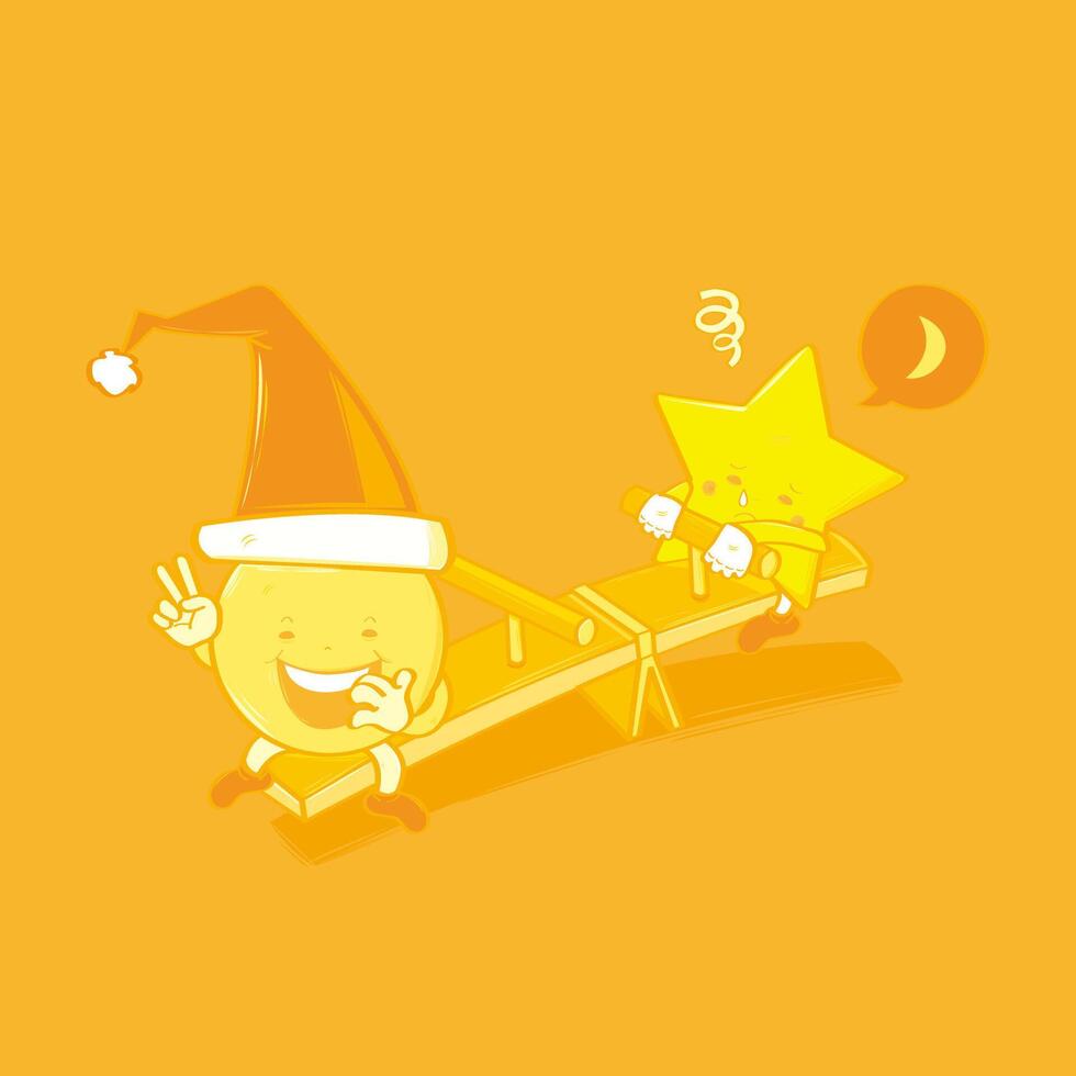 Moon and Star Playing on a Seesaw vector