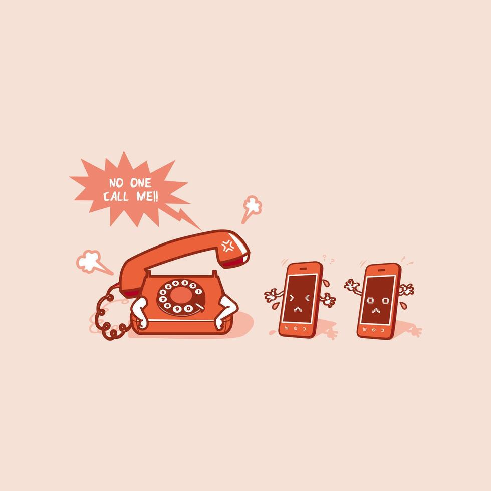 Angry Telephone Feels Ignored by Smartphones vector