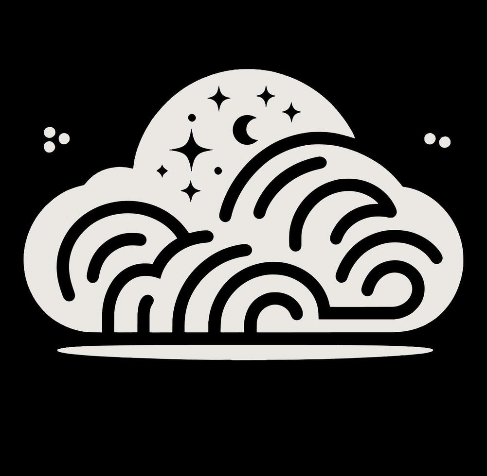 A black and white illustration of a cloud with stars vector