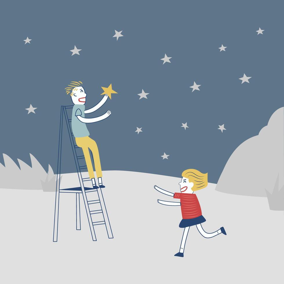 Boy Reaching for a Star to Gift a Girl vector