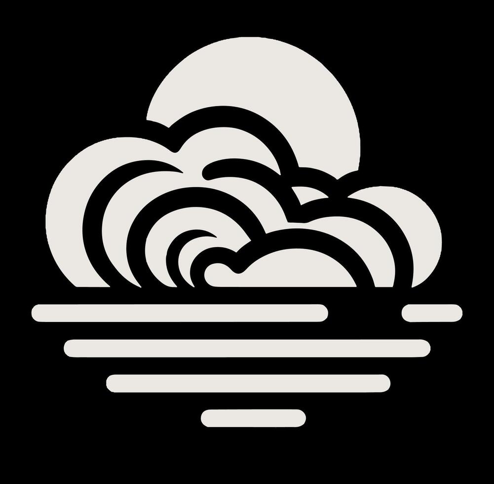 A black and white logo of a wave and clouds vector