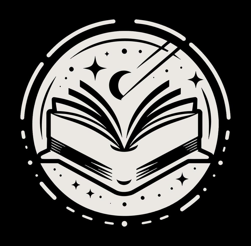 An open book with stars and a moon on it vector