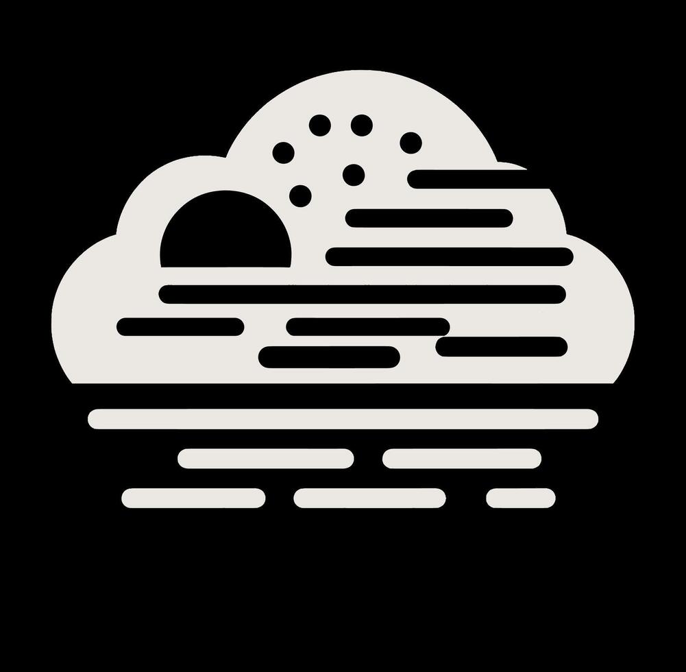 A black and white illustration of a cloud with a sun vector
