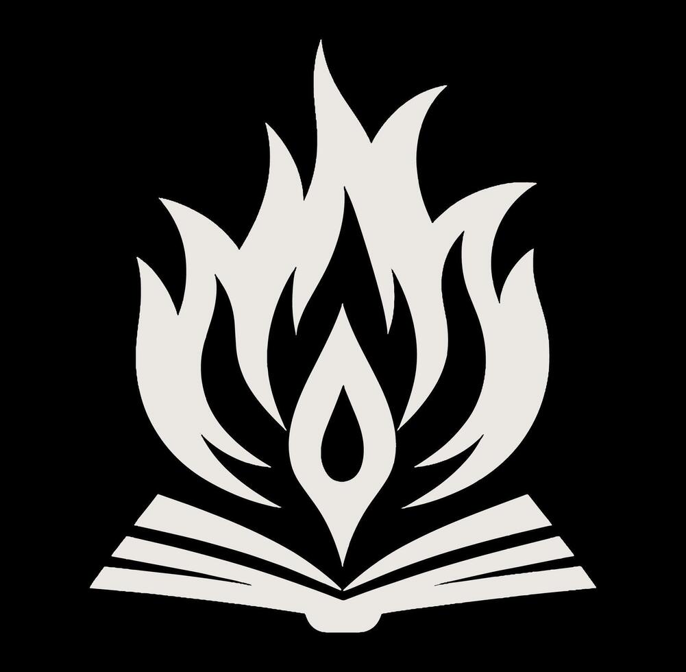 A white open book with flames on it vector