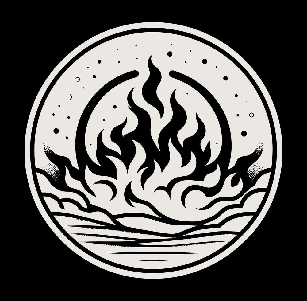 A black and white logo for a fire and water vector