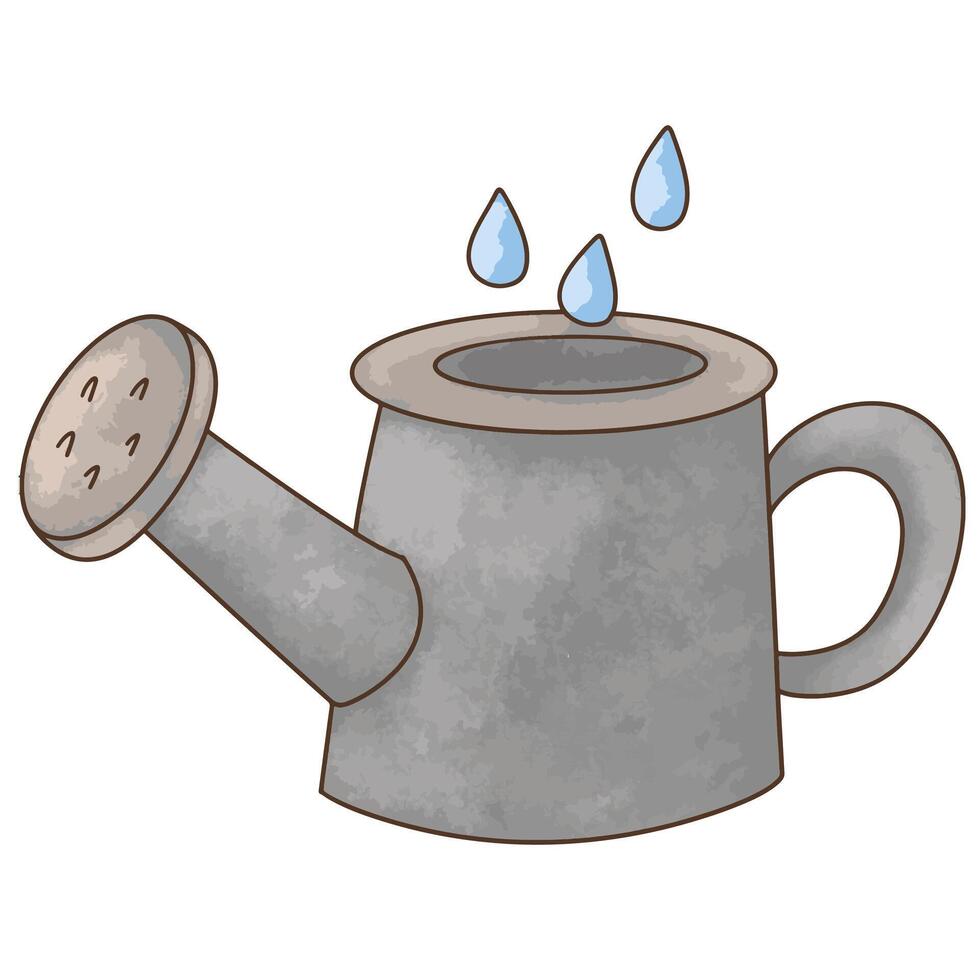 Watering can with tiny raindrops falling on it vector