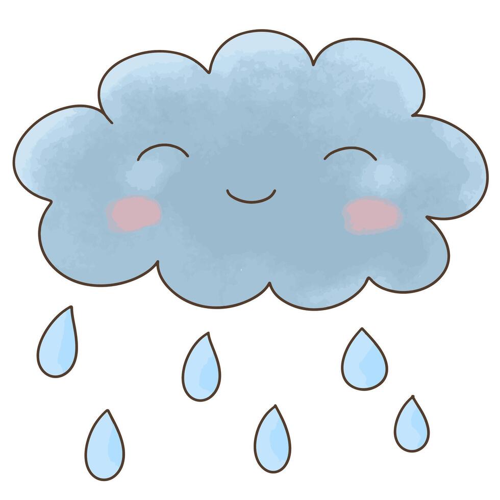 Adorable cloud with soft raindrops vector