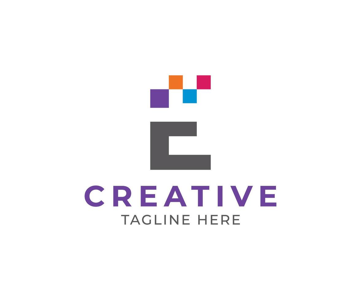Creative Digital Pixel Letter E Logo Design. vector