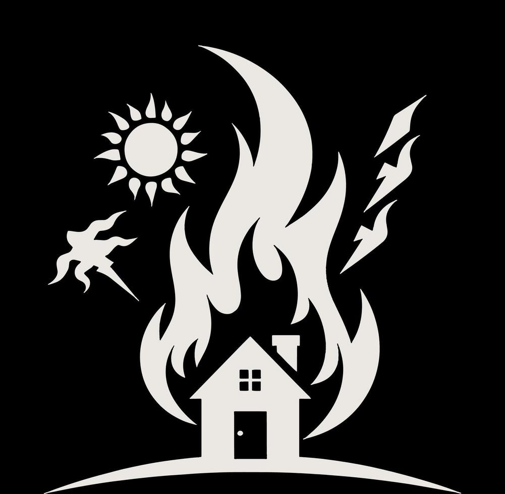 A house with fire and lightning in the background vector