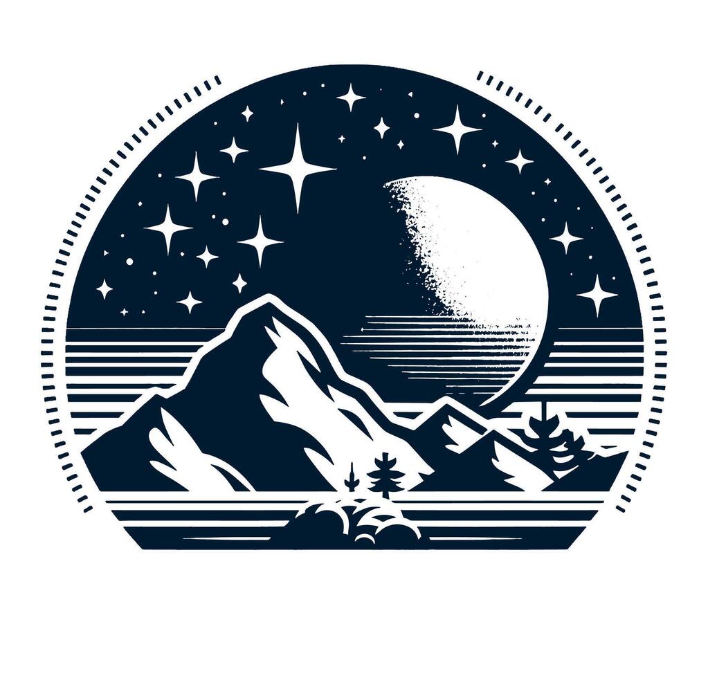 A mountain with a full moon and stars vector