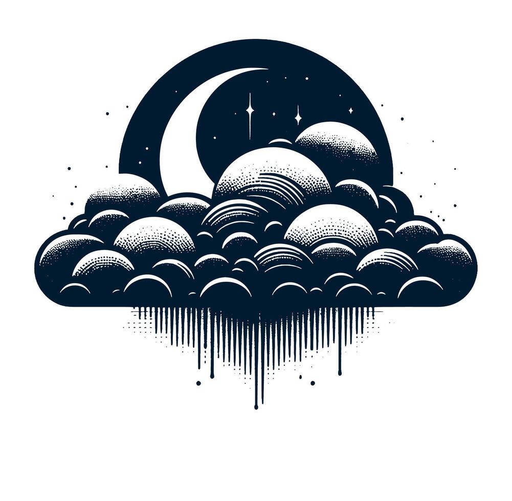 A black and white illustration of clouds and moon vector
