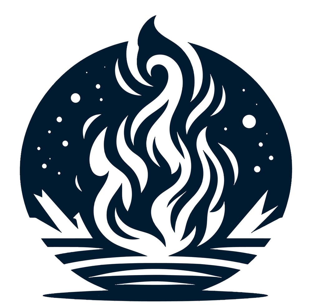 A black and white logo with a flame in the middle vector