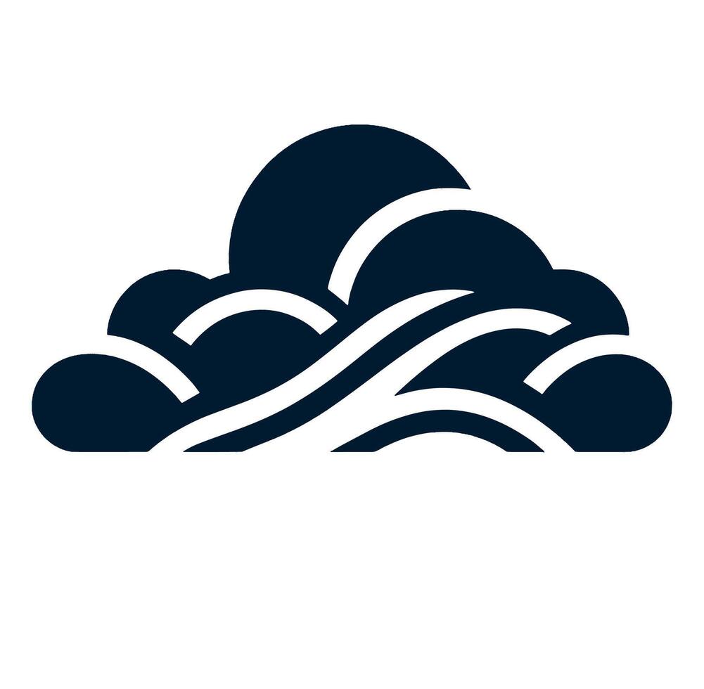 A black and white logo of waves and clouds vector