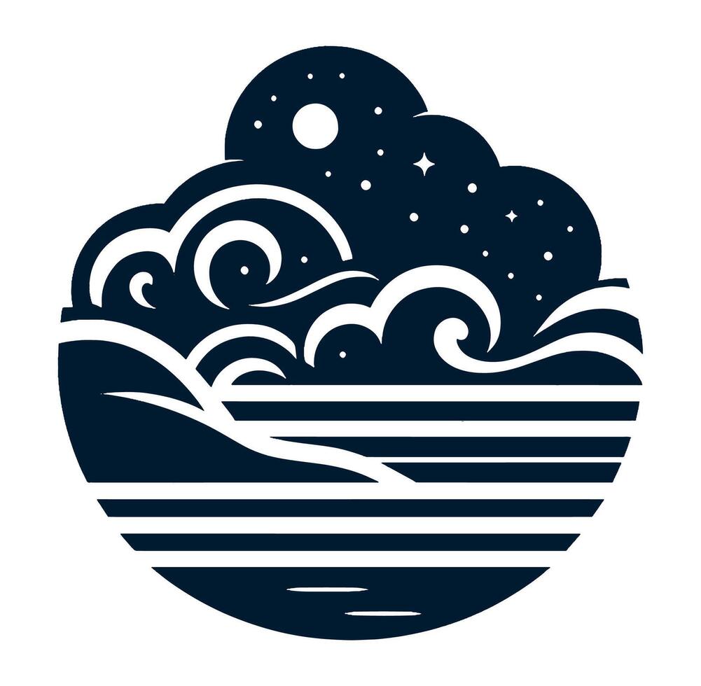 A night sky with clouds and waves vector