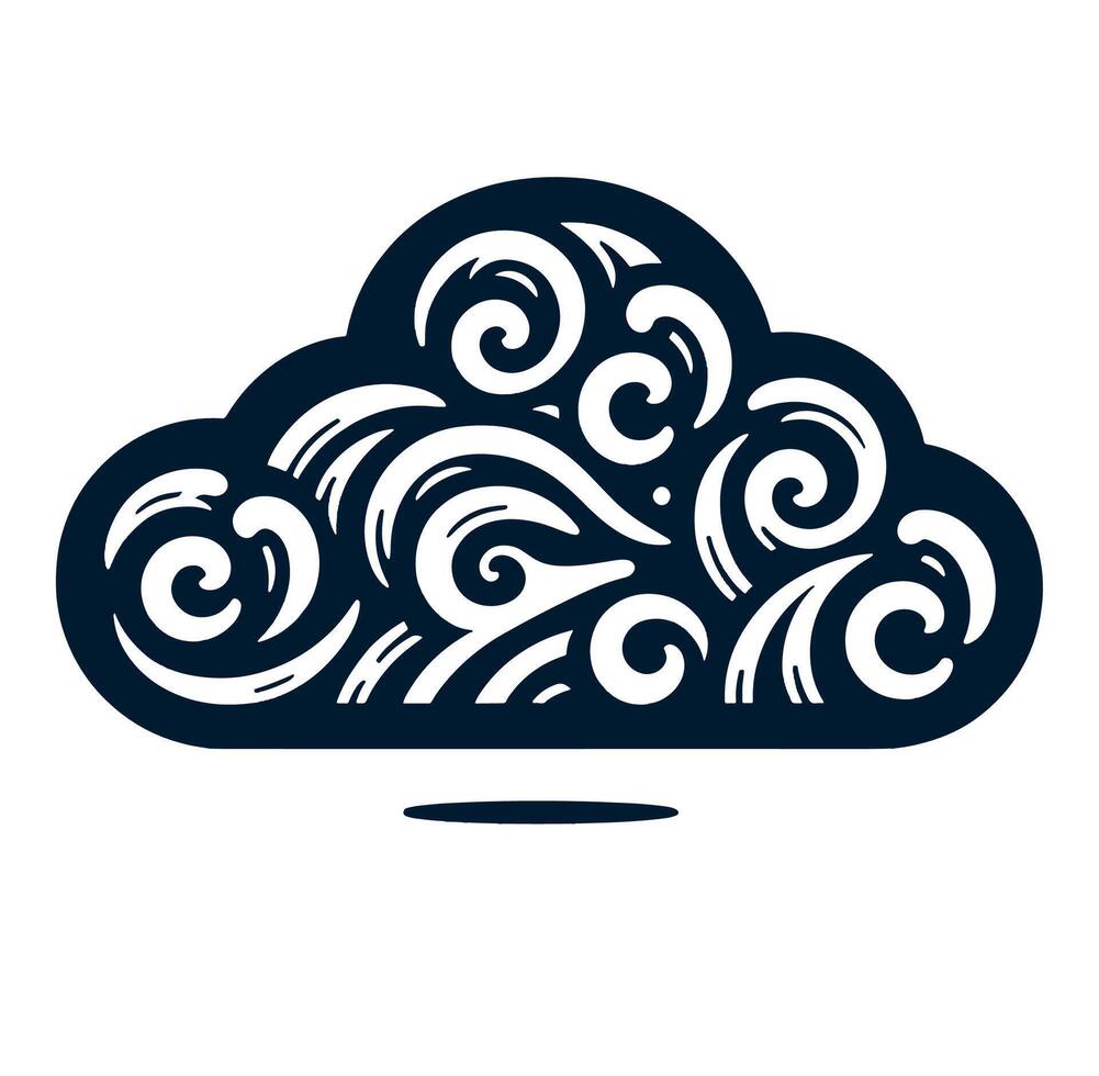 Cloud with swirls on it, black and white vector