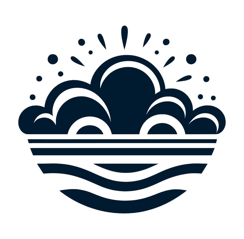 A black and white logo with clouds and waves vector