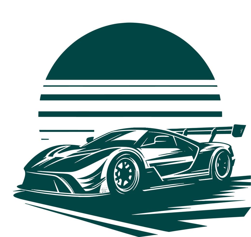A racing car on the road with the sun. vector