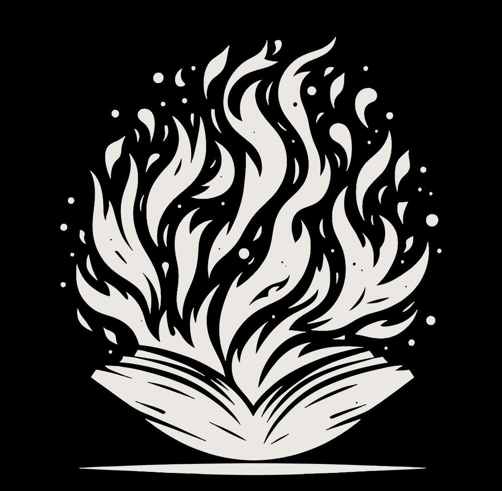 An open book with flames coming out on it vector