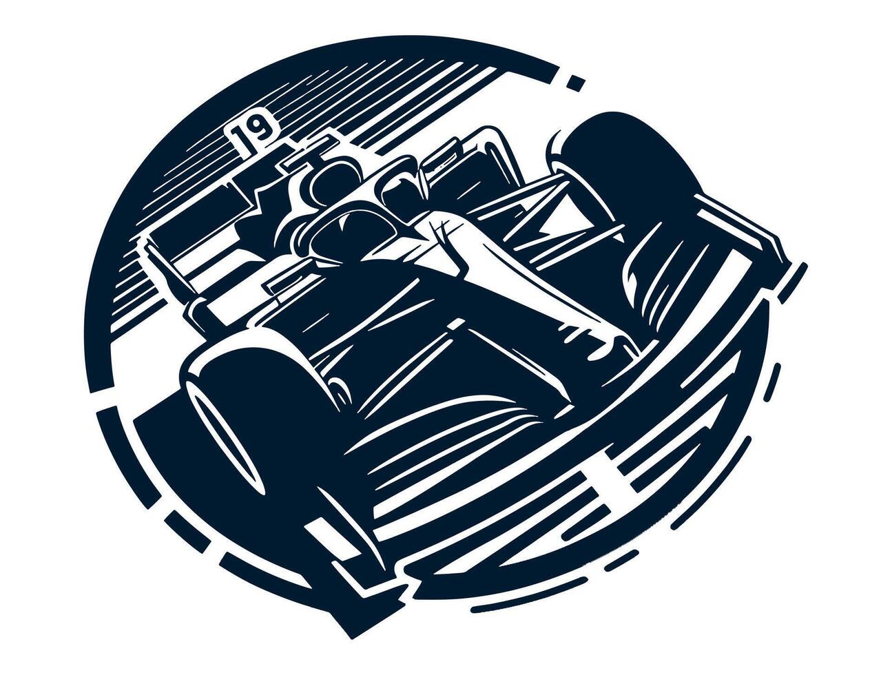 A racing car in a circle with a black and white background vector