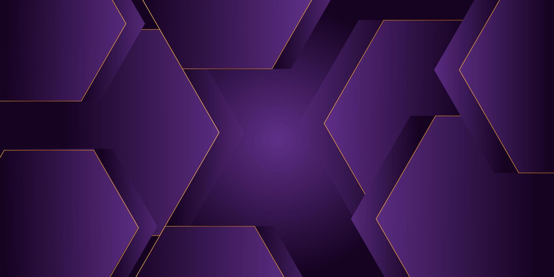 Abstract 3D background with dark purple color. Hexagon pattern overlapping with golden line shapes. Cool design. eps10 vector