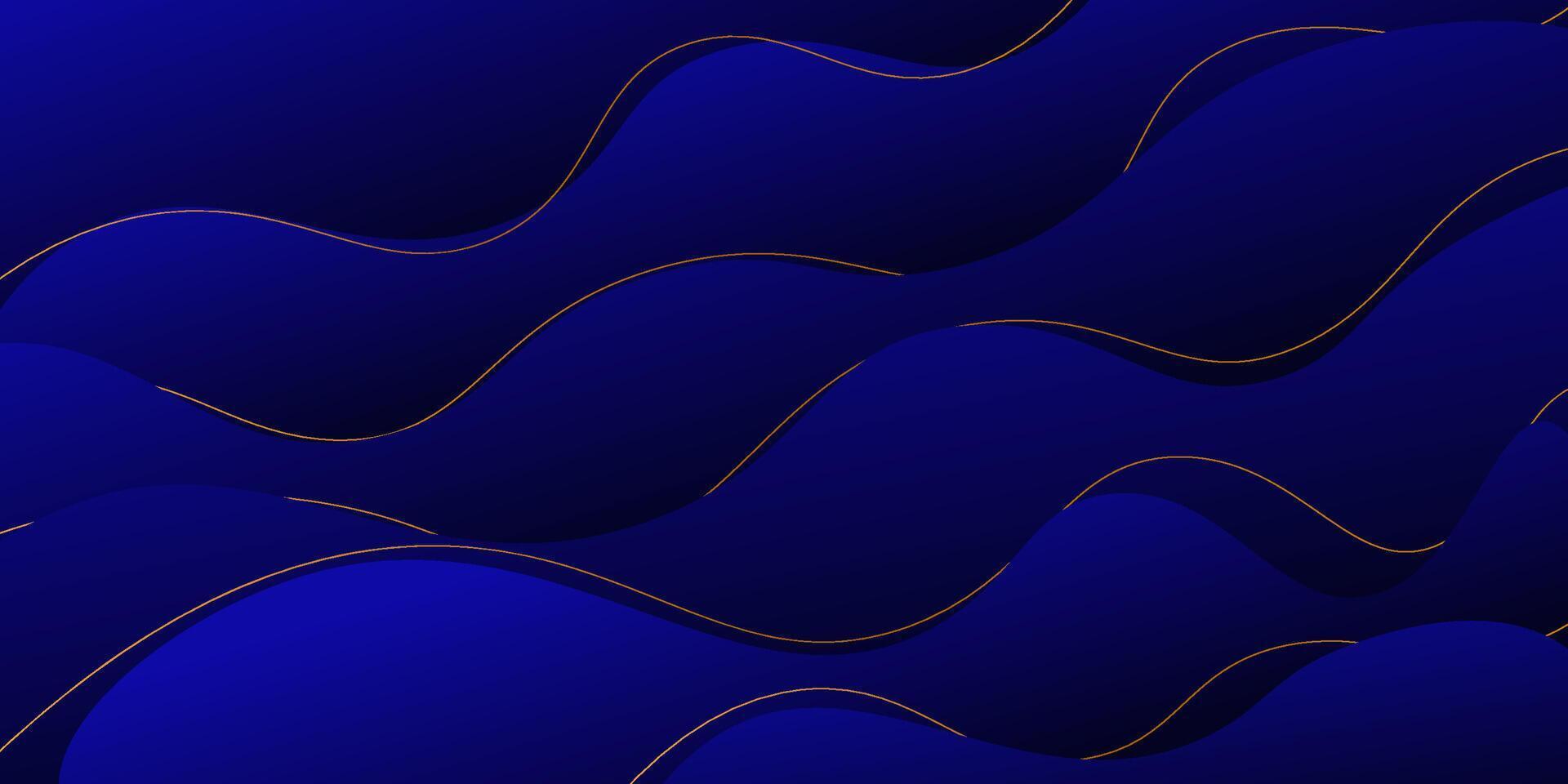 Dark blue wave background with simple gold lines shapes and patterns. Simple blue wave design. Modern geometric shapes concept. Eps10 vector