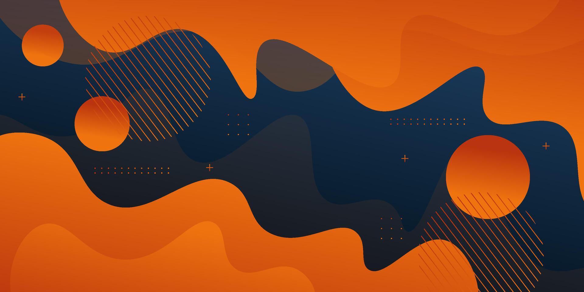 Abstract colored orange liquid pattern on dark blue background. Trendy liquid banner design. Eps10 vector